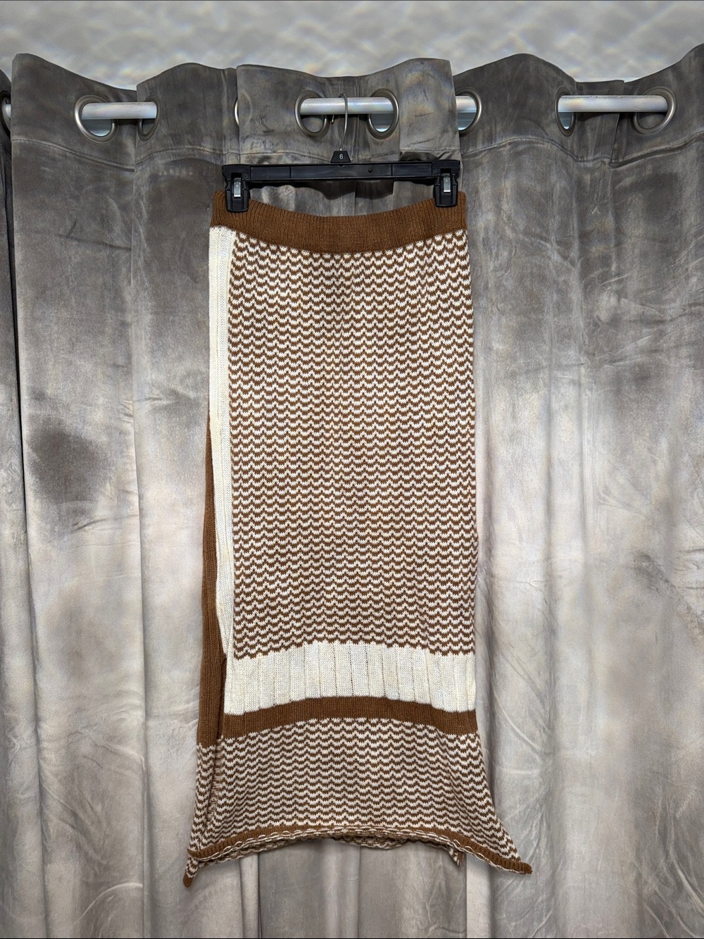 SHEIN Brown and Cream Chevron Knit Maxi Skirt